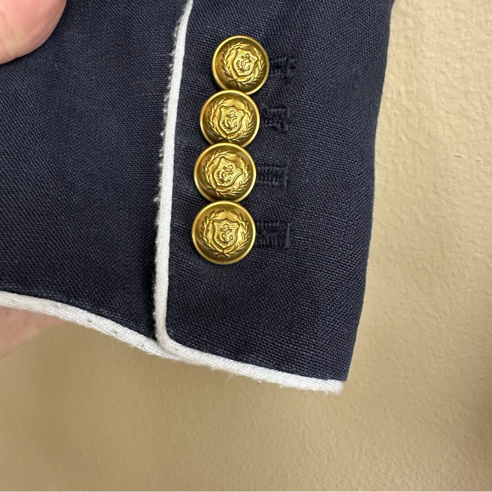 J. Crew Linen Rhodes Blazer in Navy with White Piping and Nautical Buttons - Picture 7 of 16